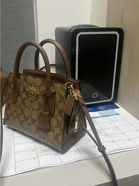 Coach Brown Signature Canvas Mini Satchel with Leather Trim